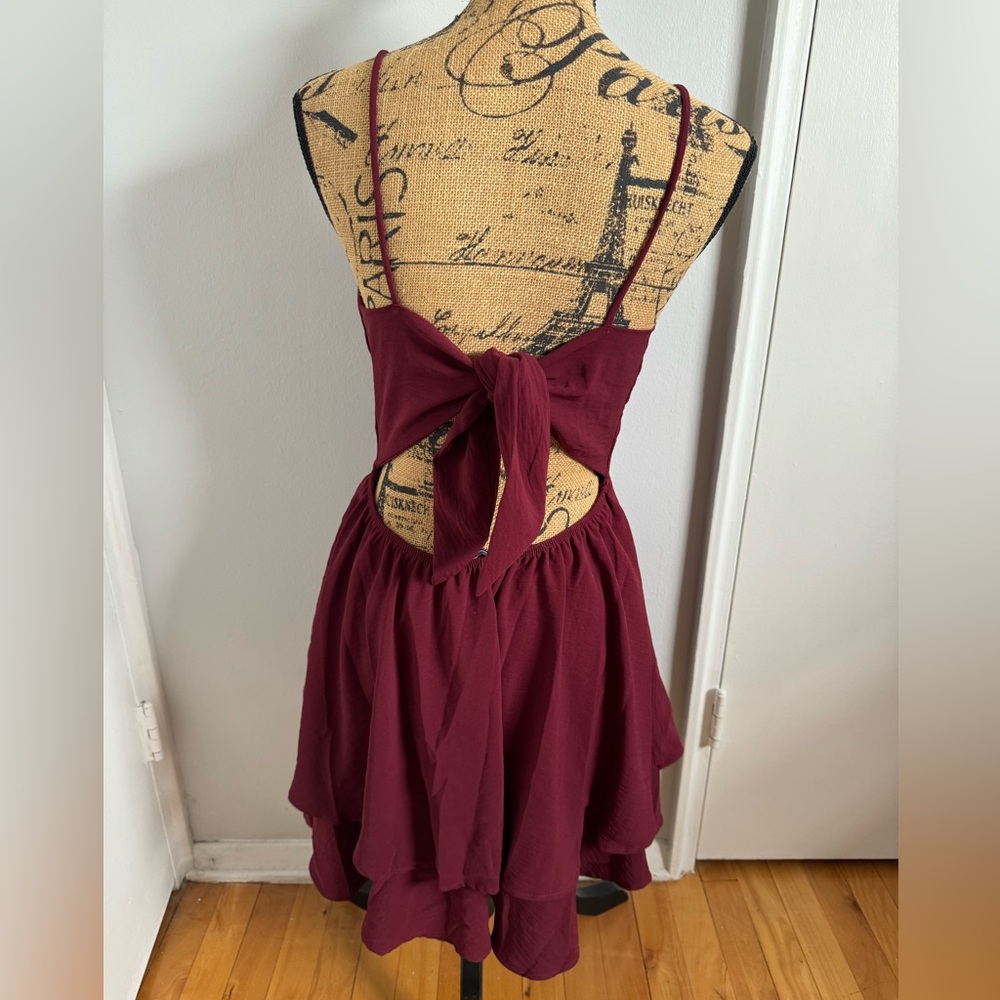 Maroon Ruffle Hem Dress - Picture 2 of 3